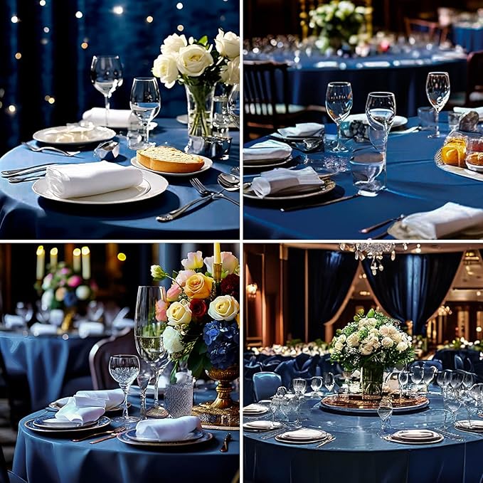 Round Tablecloth 120 Inch Tablecloth 2 Pack Navy Blue Table Cloths Washable - Image 4