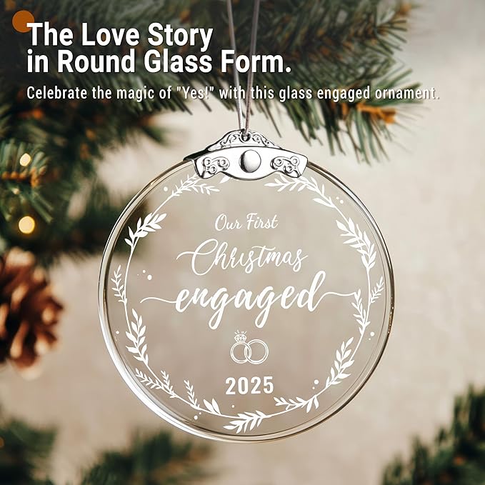 Engagement Gifts for Couples 2025, Our First Christmas Engaged Glass Ornament - Image 4