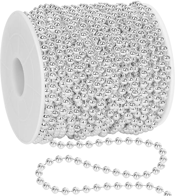 100 Feet Silver Christmas Tree Decor, Christmas Tree Garland Beads, Xmas Beads by Arrowom