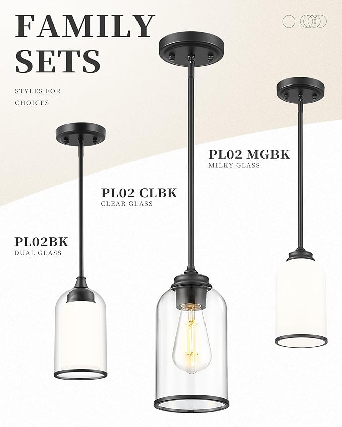 LIROUVET 2 Pack Pendant Lights Kitchen Island, Dual Glass Pendant Lights - Image 6