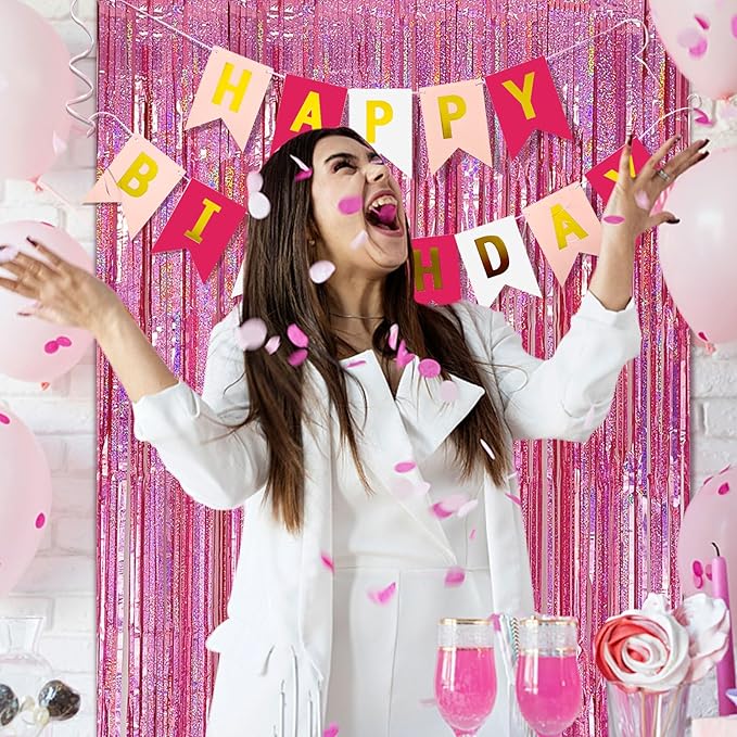 10 Pack Pink Metallic Tinsel Photo Backdrop - Image 7