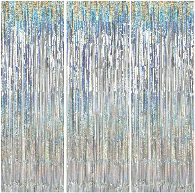 TONIFUL 3Pcs Laser Silver Door Streamers, Laser Silver Photo Booth Backdrop by TONIFUL