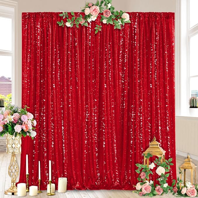 Glitter Party Backdrop Curtain Red - Image 3