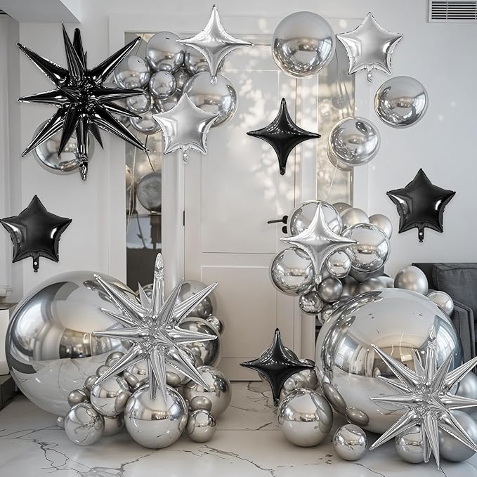 Black Silver Star Balloon - Image 5