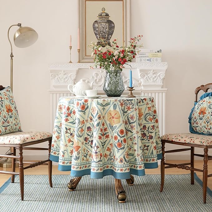 ISAENNE Designer Linen Elegant Round Tablecloth, Colorful Floral Bohemian Table - Image 2