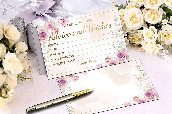 Purple Floral Advice and Wishes Cards, Mr and Mrs, Bride Shower, Wedding - Image 4