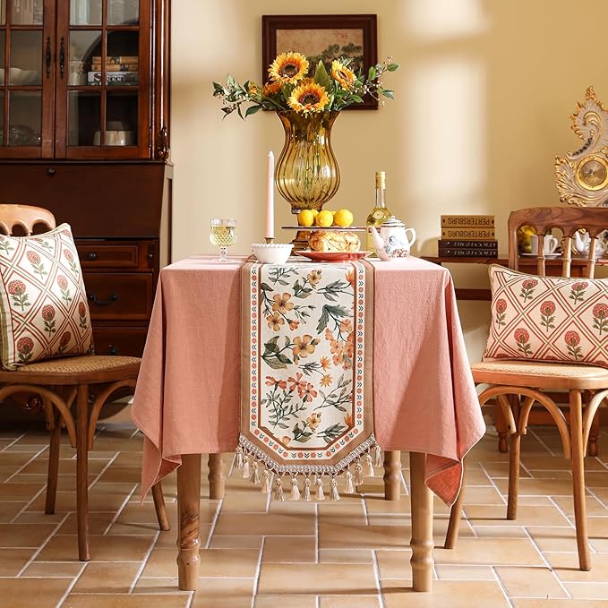 Vintage Small Linen Table Runner, Floral Table Runners 63 Inches Long, Soft and - Image 2
