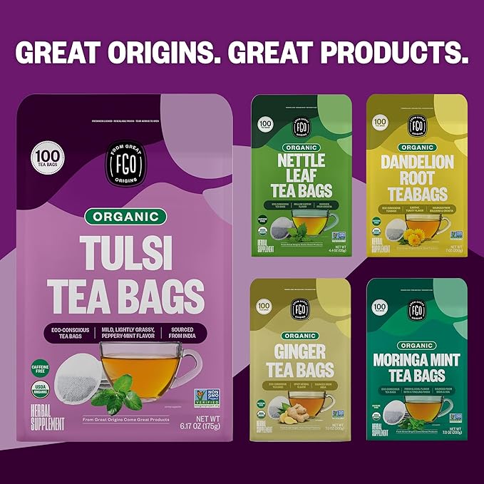 FGO Organic Tulsi Holy Basil Tea, Eco-Conscious Herbal Tea Bags, Resealable Bag - Image 7