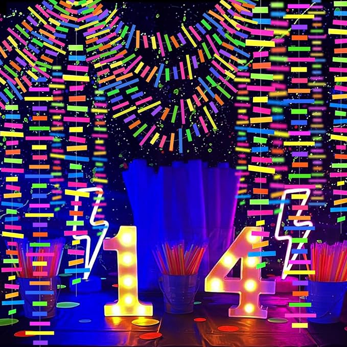 60feet UV Neon Paper Garland Stripe Neon Streamers Black Light Neon - Image 2