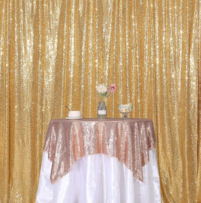 SquarePie Sequin Backdrop 8FT x 8FT Gold Curtain Background - Image 3