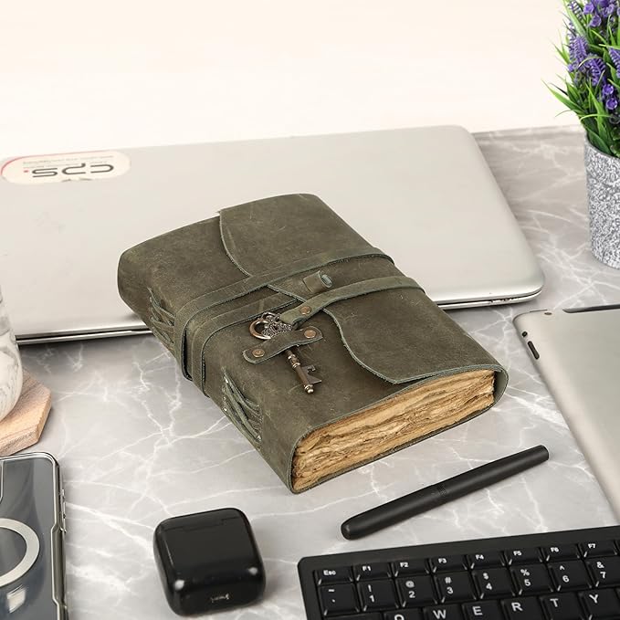 Leather Journal with Lined and Unlined Deckle Edge Paper 8x6 inch and Vintage - Image 6