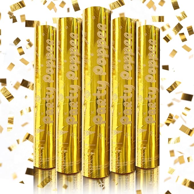 Gold Confetti Cannon Set 12 inch | 5-Pack Party Poppers by Tamsan