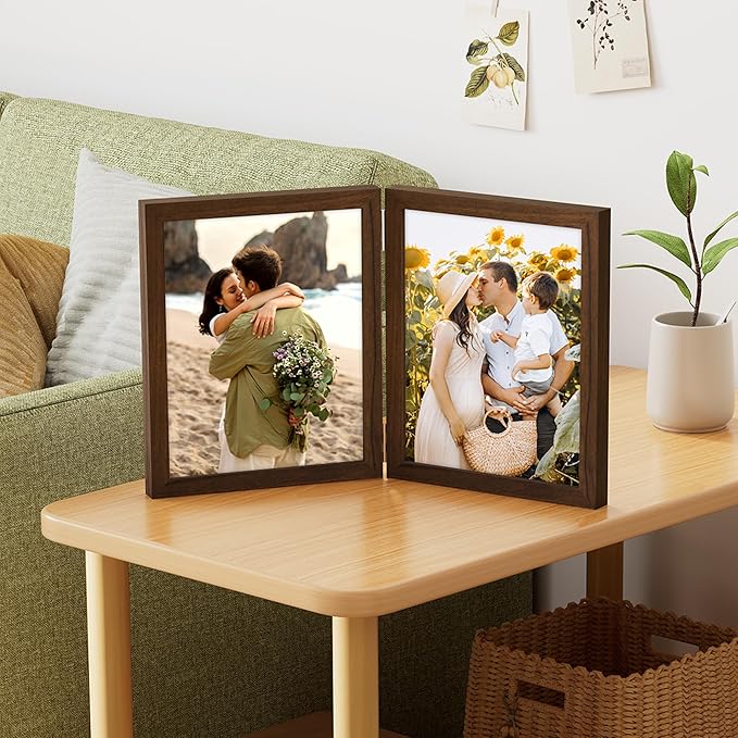decorUhome Double 8x10 Picture Frame Vertical, Engineered Wood Bifold Photo - Image 5