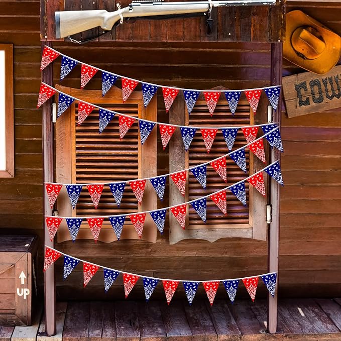 Frienda 6 Pack Western Cowboy Party Decorations Bandana Pennant Banner - Image 3