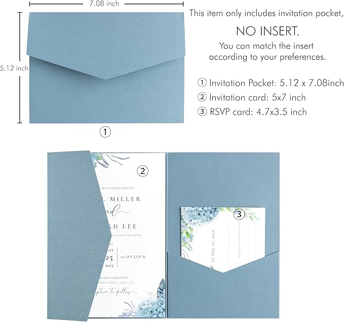 20 Pcs 5.12x7.1'' Sparkle Dusty Blue Tri-fold Laser Cut Wedding Invitation Cards - Image 2