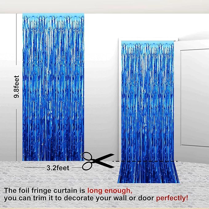 2 Pack 3.28 ft x 6.56 ft Blue Tinsel Curtain Party Backdrop Decorations - Image 2