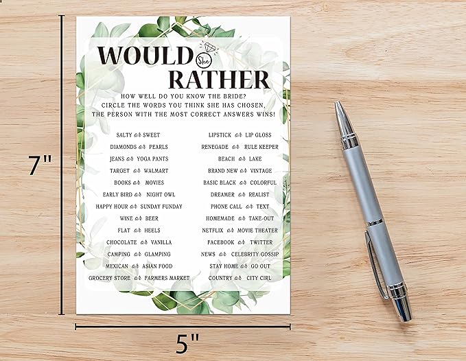 Bridal Shower Game Cards, Would She Rather Game, Tropical Jungle Theme - Image 2