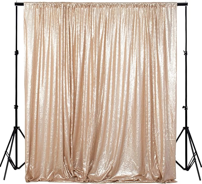 ShiDianYi Sequin Backdrop Curtain 10x10 FT Champagne Sequins Fabric Background by ShiDianYi