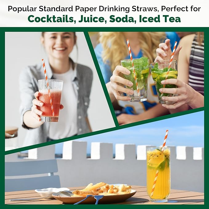 Chunspak Orange/White Striped Paper Drinking Straws Bulk - Image 6