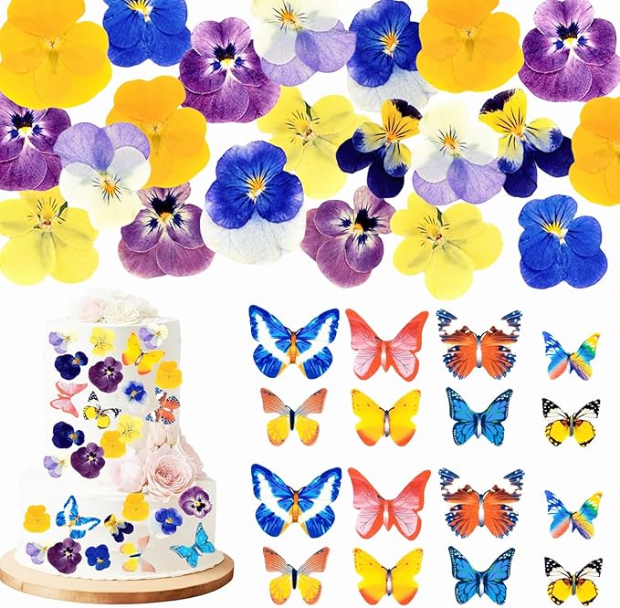 80 Pcs 8 Kinds Natural Real Dried Pressed Edible Flowers & Edible Butterflies by Fangkic