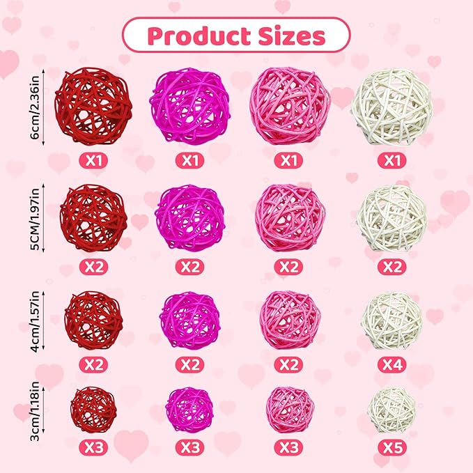 Valentine's Day Rattan Balls 36pcs Decoration - Image 2