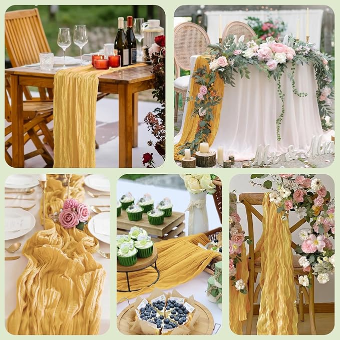 Asee'm 3pcs Cheesecloth Table Runner 120 Inches Long Gold Boho Gauze Cheese - Image 7