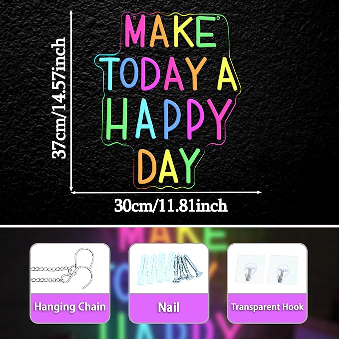 Make Today a Happy Day Neon Sign, Dimmable Positive Quote Neon Light - Image 4