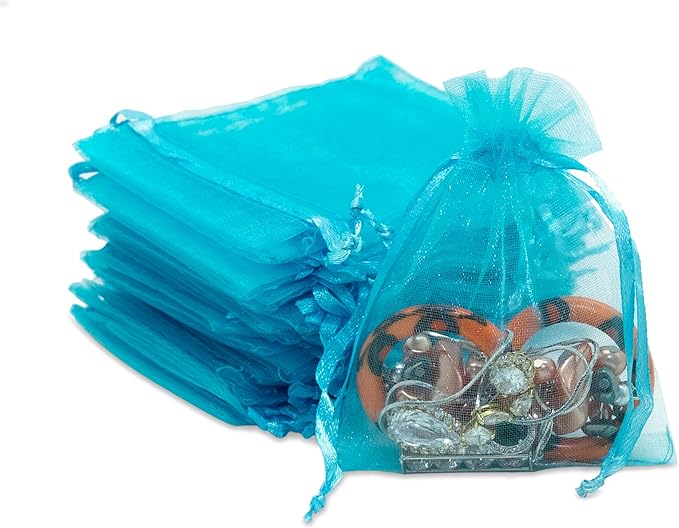 TheDisplayGuys 48-Pack 3x4 Turquoise Blue Sheer Organza Gift Bags by TheDisplayGuys