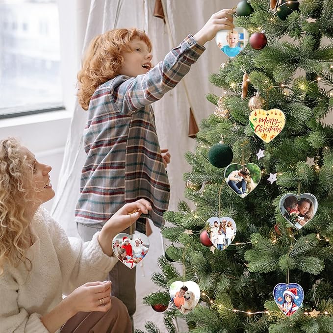 Personalized Christmas Ornaments 2025, Ceramic Heart Customized Photo Text - Image 5