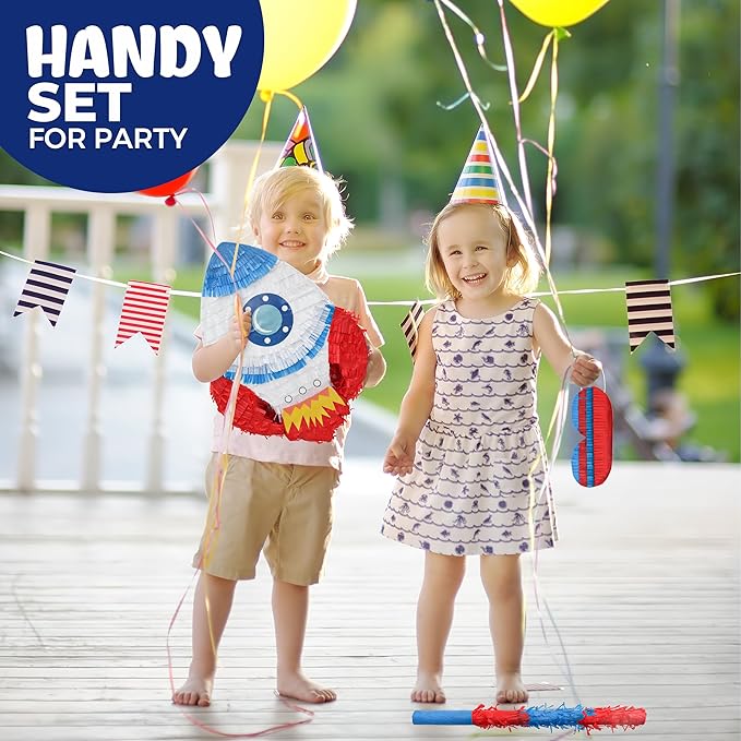 Rocket Pinatas Bundle with a Blindfold and Bat, Space Theme Birthday, Decoration - Image 5