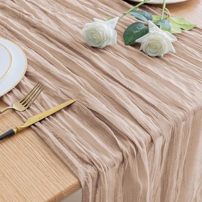 Asee'm Cheesecloth Table Runner 120 Inches Long Nude Pink Boho Gauze Cheese by Aseem