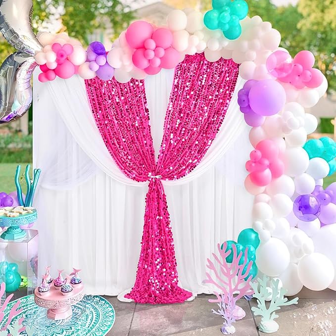 Big Payette Sequin Backdrop 4ftx8ft Hot Pink Sparkly Glitter Curtains - Image 2