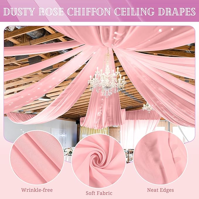 6 Panels Dusty Rose Ceiling Drapes - Image 3