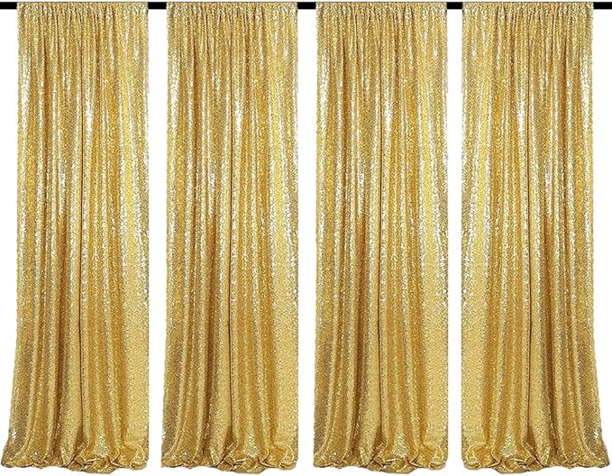 Gold Sequin Backdrop Curtains 4 Panels 2FTx8FT Wedding Photo Backdrop Glitter by HMQIANG