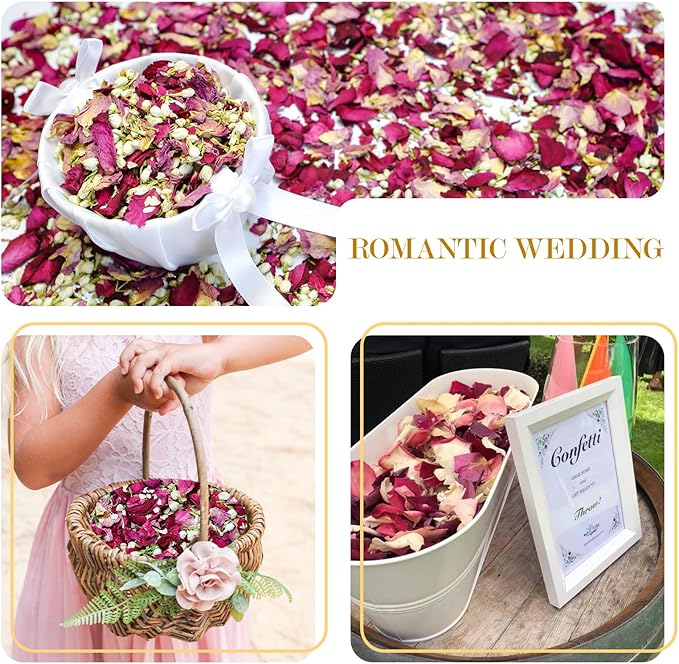 20+ Cups Mix Real Rose Petals Biodegradable Wedding Confetti, 2 QT of Pink Red - Image 6