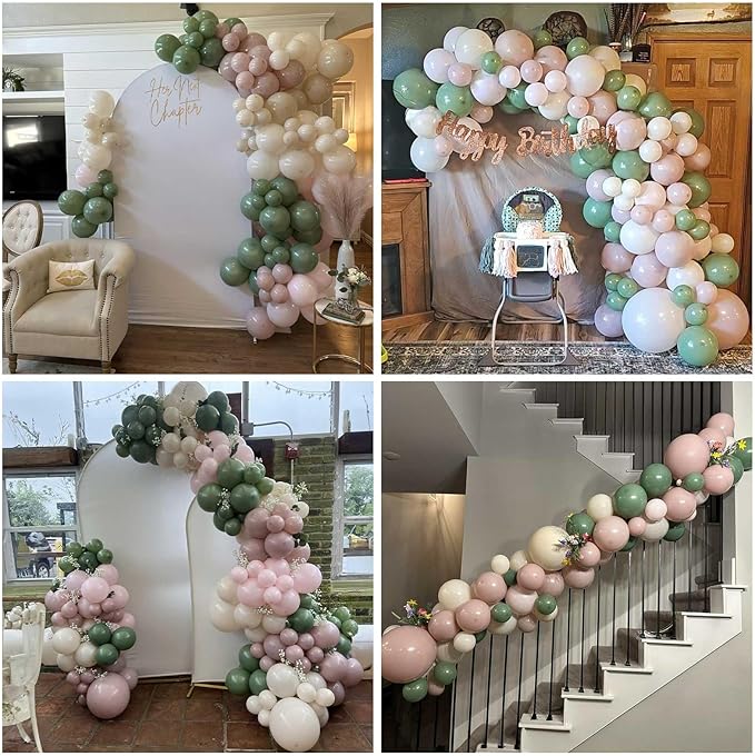 Sage Green Pink Balloons, Blush Sand White Balloon - Image 6
