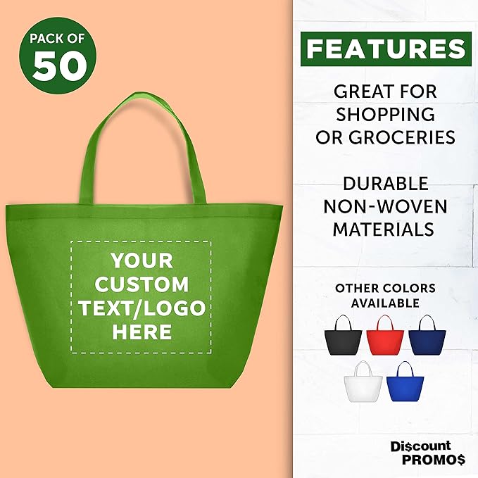 DISCOUNT PROMOS Custom Southern Style Grocery Tote Bags Set of 50 - Image 2
