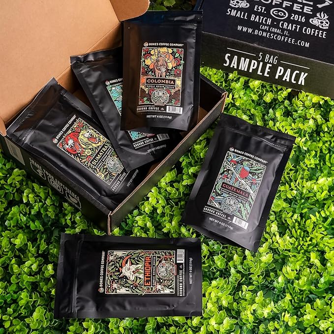 Bones Coffee Company NEW World Tour Sample Pack, Single-Origin Flavored Coffee - Image 2