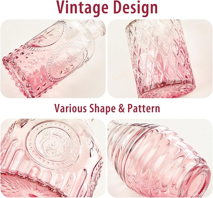 Pink Glass Bud Vase Set of 30, Small Flower Vases in Bulk, Mini Vintage Vases - Image 3