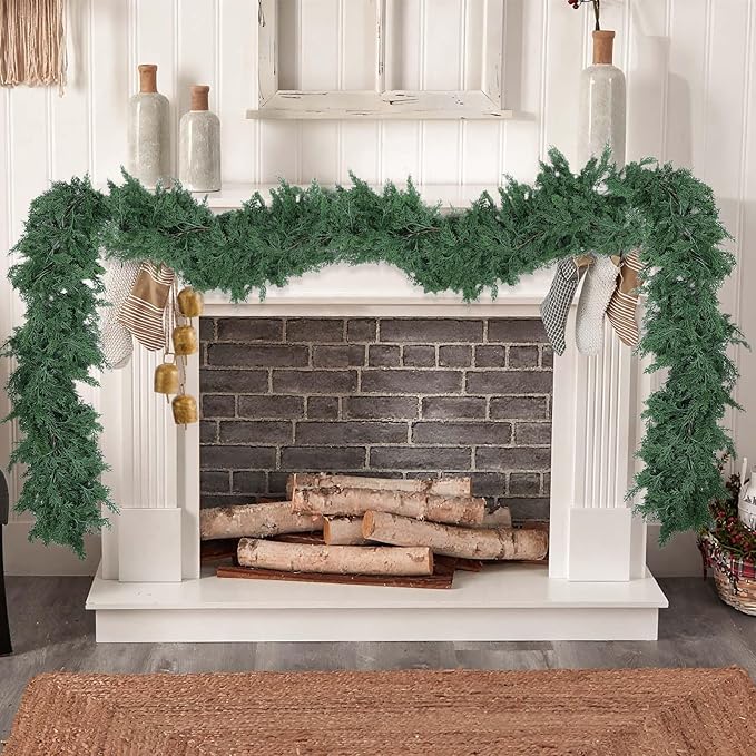 Hananona 9 FT Artificial Cedar Garlands, Real Touch Winter Cedar Pine Garland - Image 7