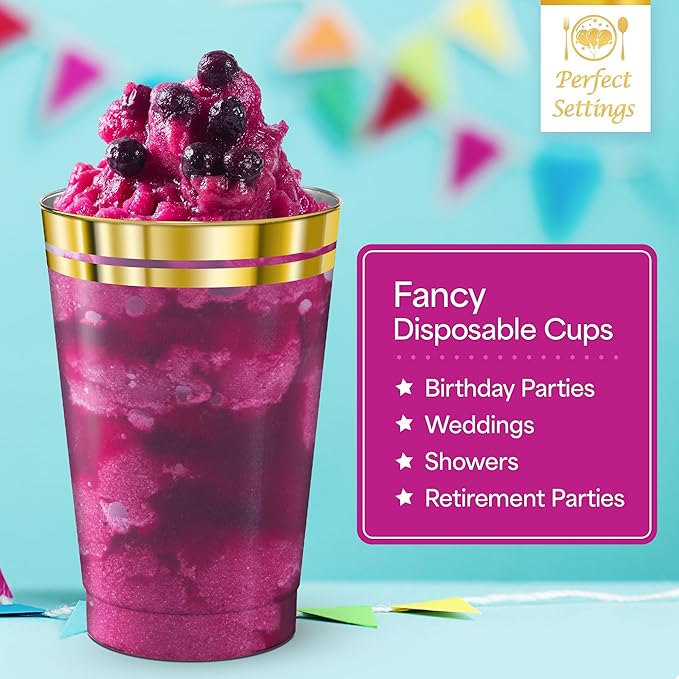 Perfect Settings Premium Double Gold Rimmed Disposable Plastic Cups, Durable - Image 3