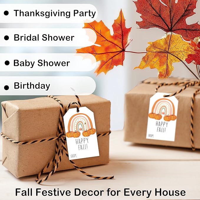 50 Pcs Fall Gift Tags, 2.1"×3.5" Autumn Bohemian Rainbow Thank You Gift Tags - Image 6