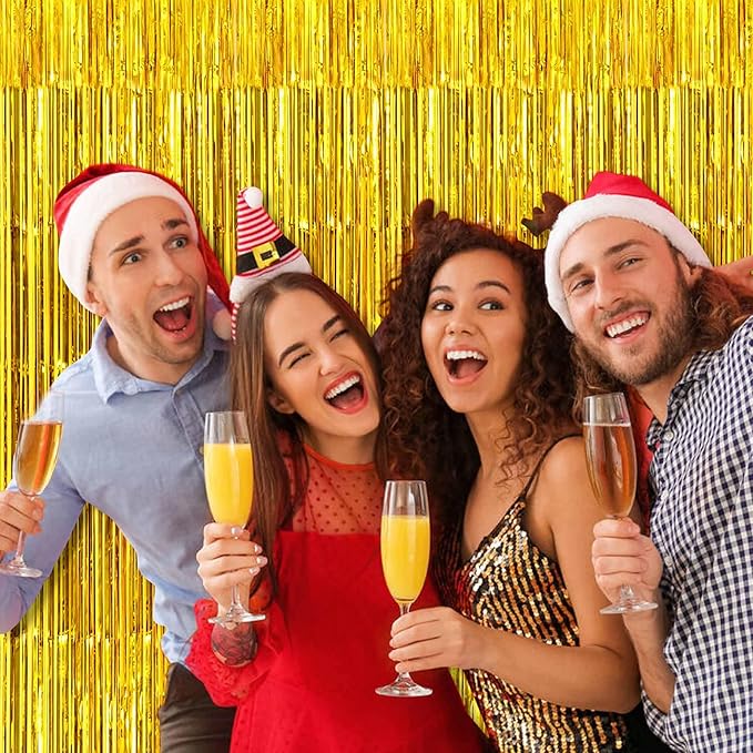 6 Pack Gold Foil Fringe Curtains Backdrop, 3.28 x 8.2 Ft Metallic Streamers - Image 6