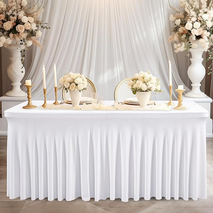 Wish Care 6 Pack White Spandex Table Clothes - Image 6