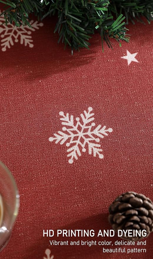 ISAENNE Designer Christmas Red Round Tablecloth, Linen Table Cloth - Image 3