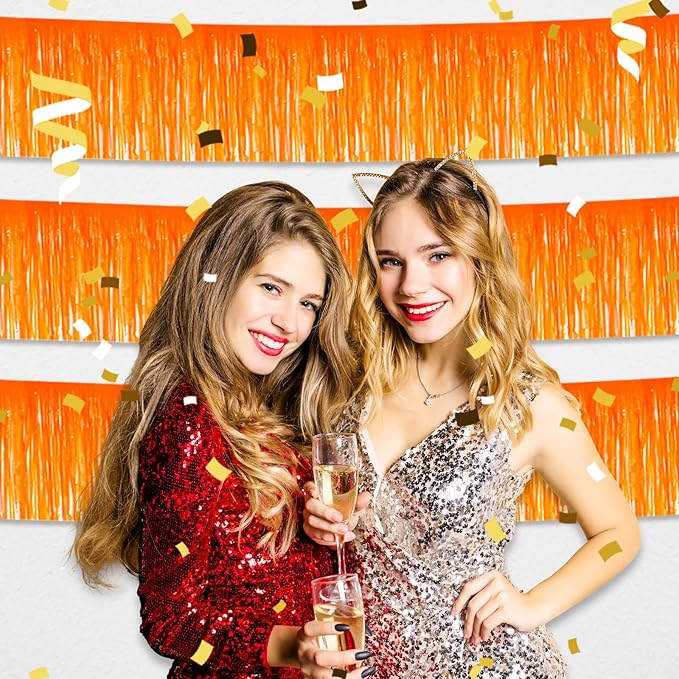 3 Pack 10 Long Macaron Orange Metallic Foil Fringe Garland Wall Hanging Tassle - Image 4