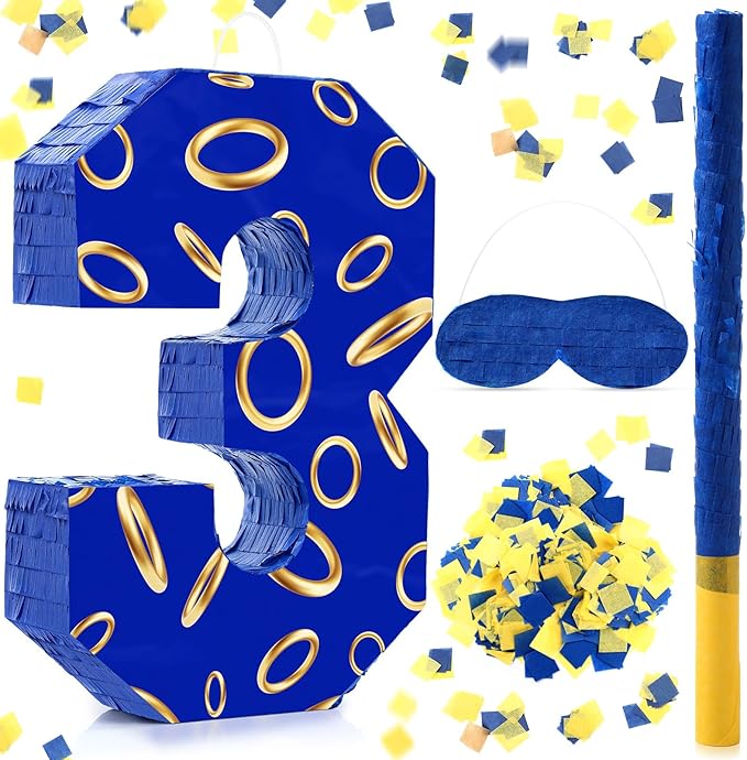 Number 3 Blue and Golden Rings Piñata by Simgoing