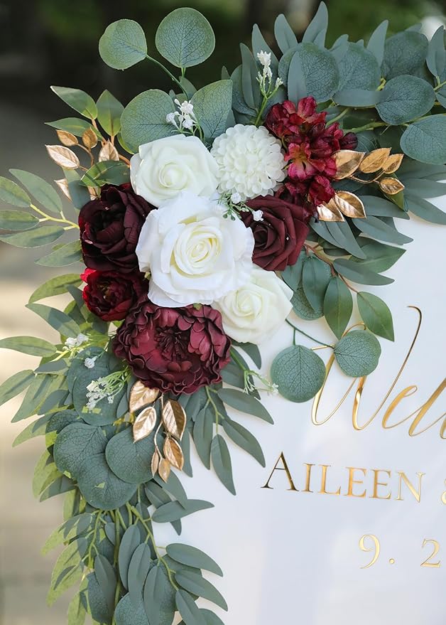 Artificial Burgundy Wedding Arch Flower Swags Set of 2 - Image 3