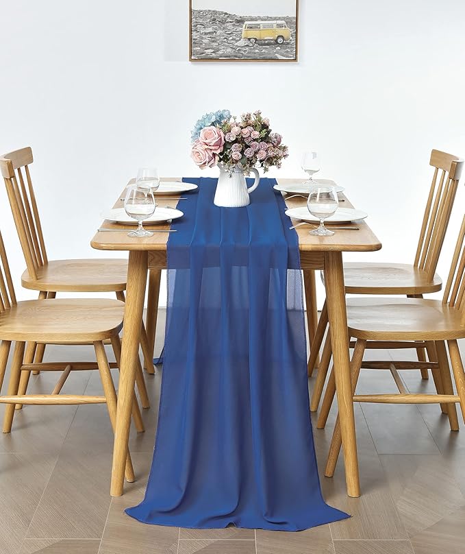 2 Pack 10Ft Royal Blue Chiffon Table Runner Sheer 29x120 Inch - Image 3