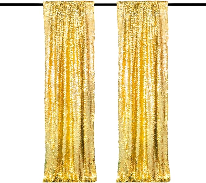 JYFLZQ Gold Payette Sequin Backdrop Curtains 4ft x 8ft 2 Panels Shimmer Wall by JYFLZQ